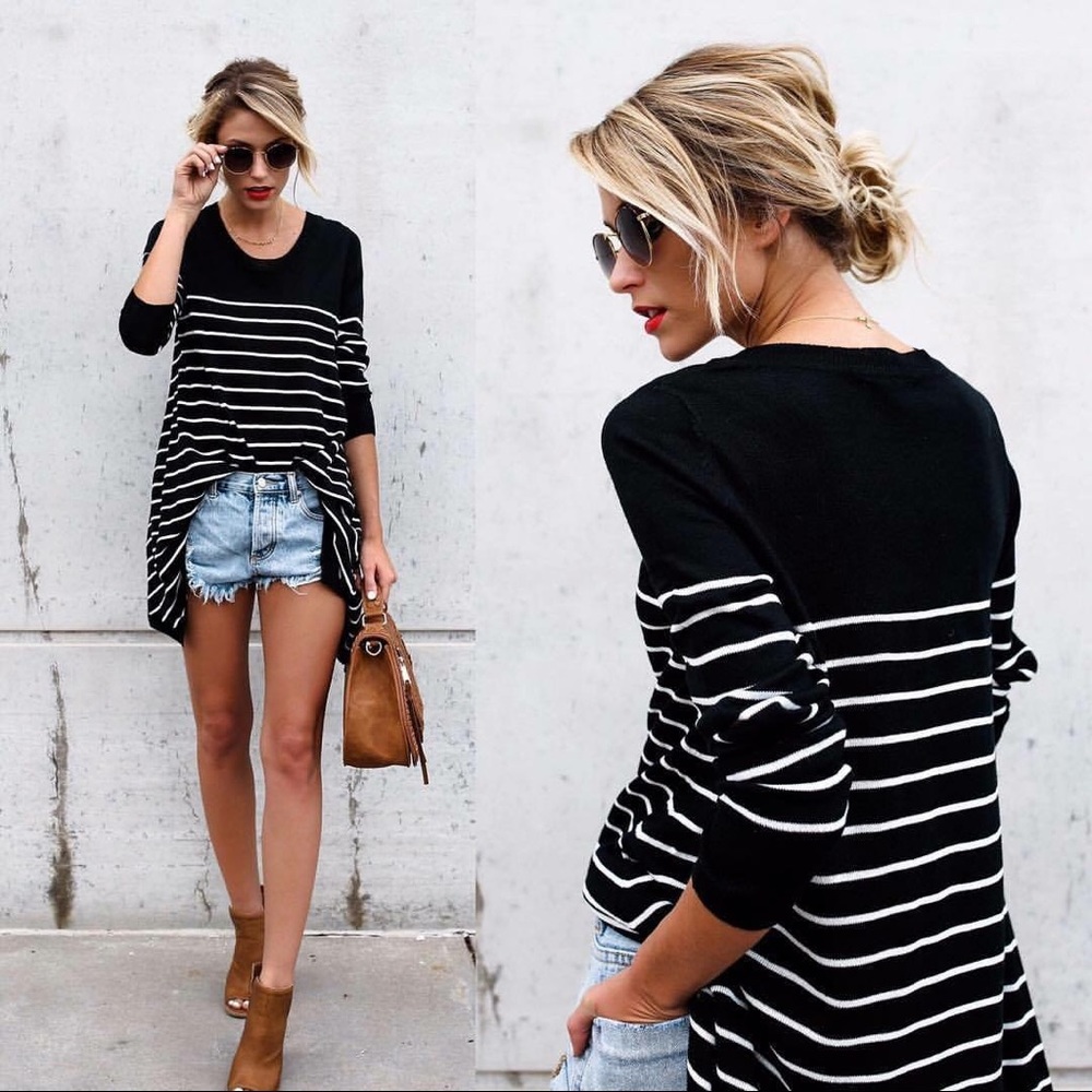 LAST ONE! Boyfriend Striped Asymmetrical Sweater - Picture 5 of 5